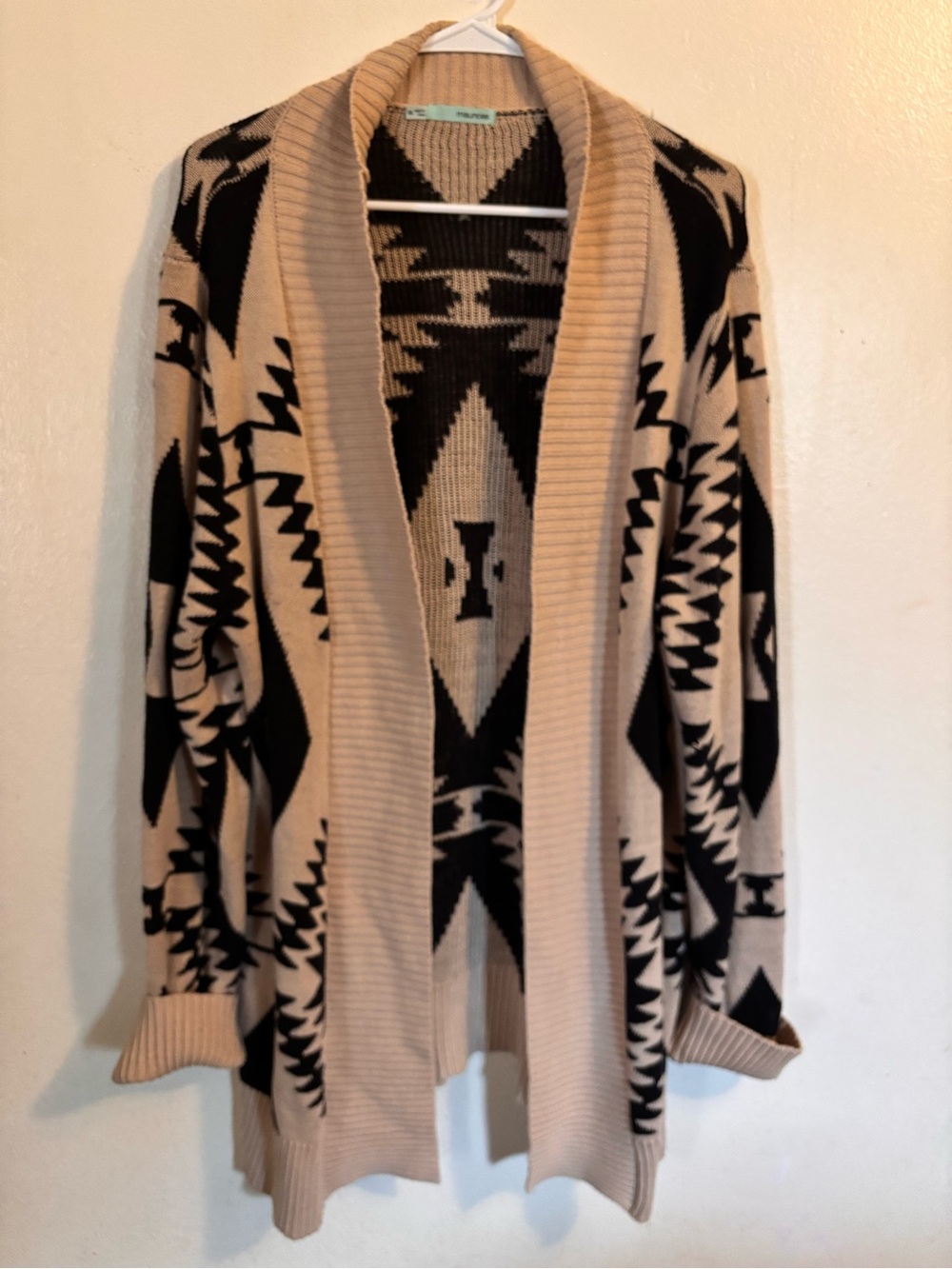 Maurices Beige and Black Aztec Open-Front Cardigan